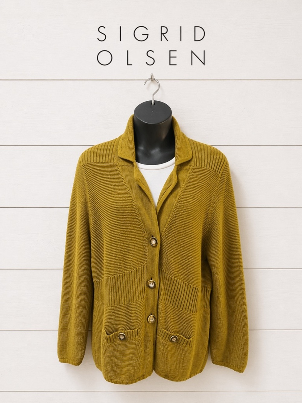 SIGRID OLSEN STUDIO Chartreuse Knit Cardigan – 2X